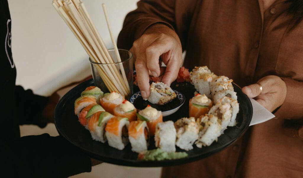 Sushi, chopsiticks, people, chefs pantry, wedding, catering